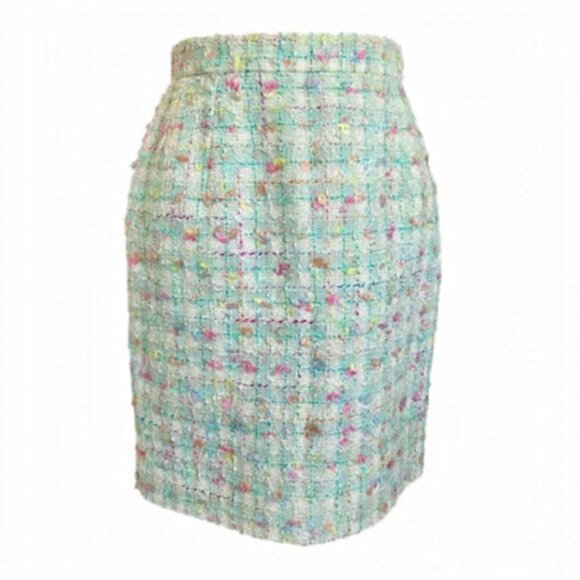 Vintage 90s Emmanuelle Khanh Paris Green Confetti Bouclé Wool Skirt - S - Picture 1 of 10